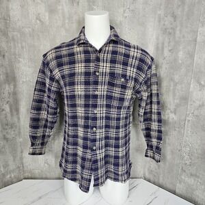 Rugged Point Authentic Mens L Indigo Plaid Waffle Knit‎ Mid Weight Shirt Grunge